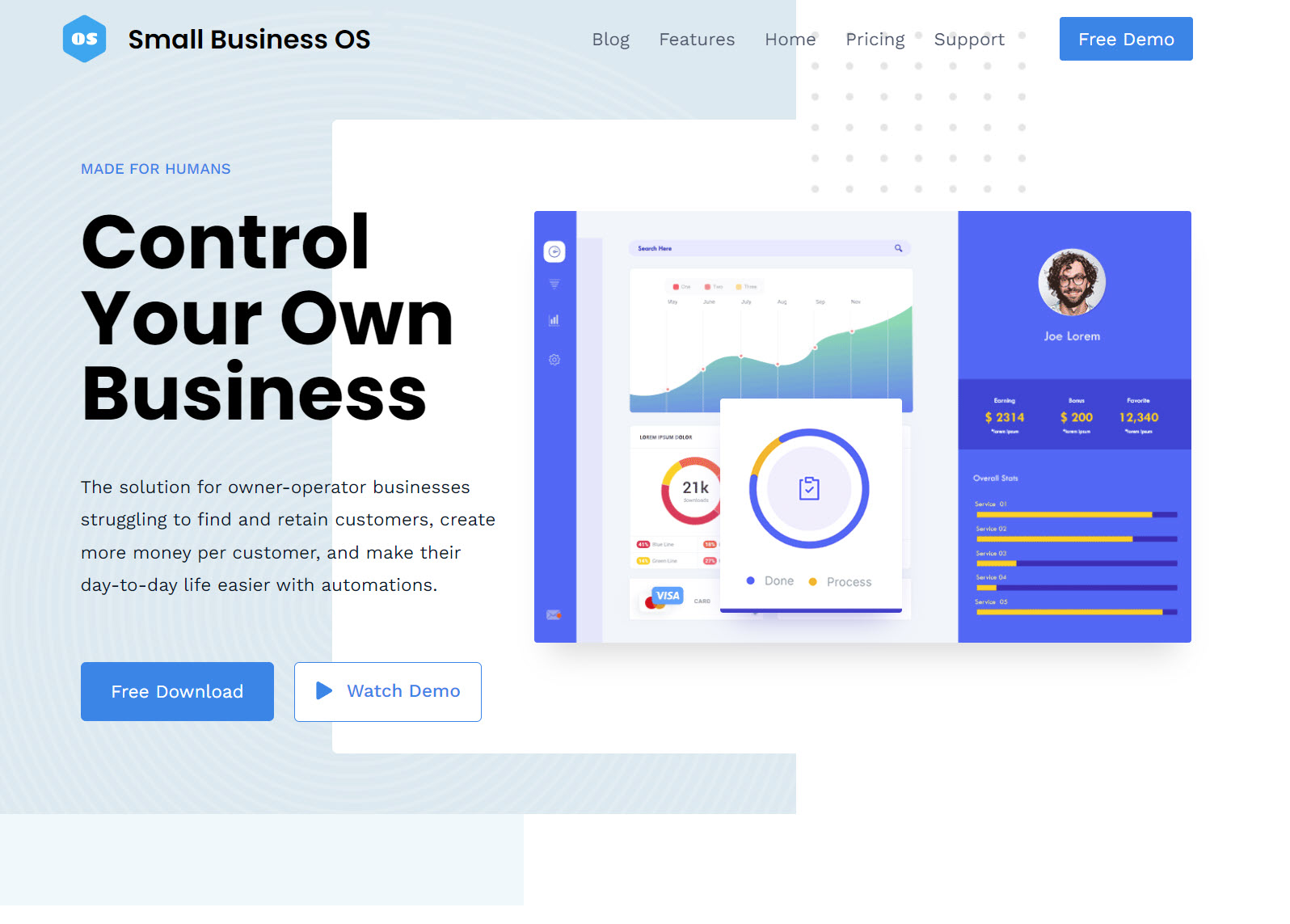 Screenshot of small business OS website